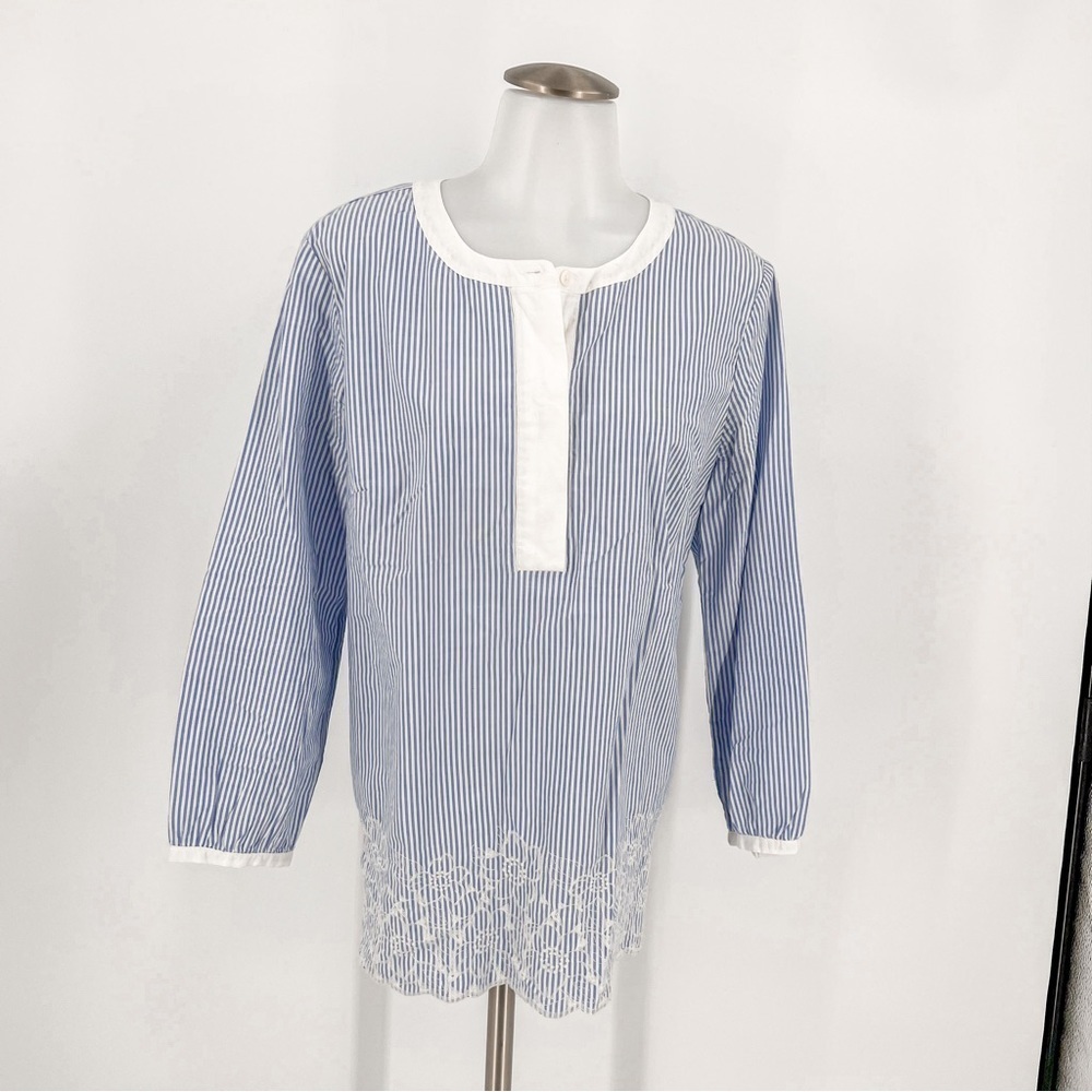 Banana Republic blue/white striped top with white embroidery on the bottom